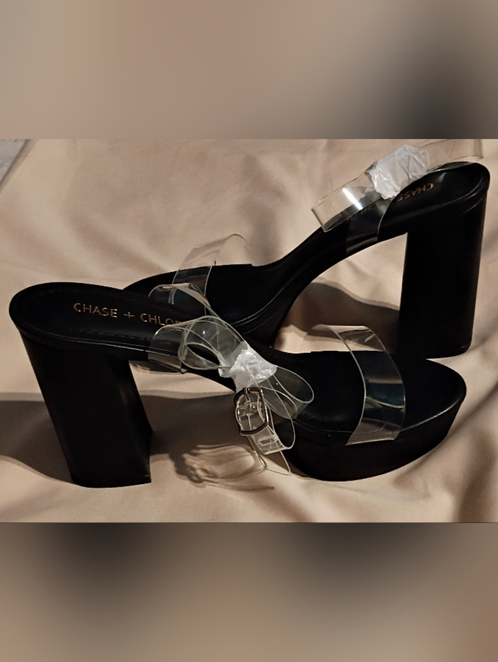 NWT Chase + Chloe Hela-1 Clear Strap Black Platform Heels - 9